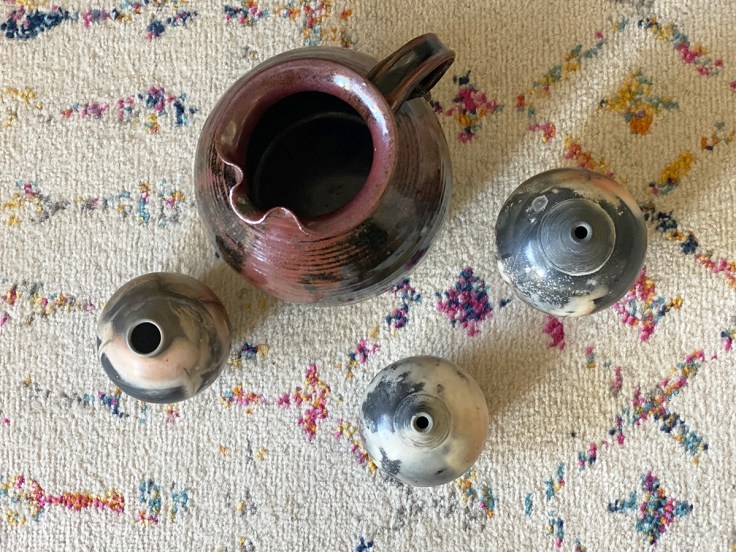 Family of ceramics out for a walk