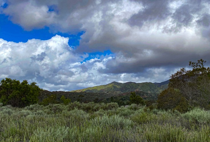 between rain showers along trabuco canyon clouds over saddleback and the foorhills